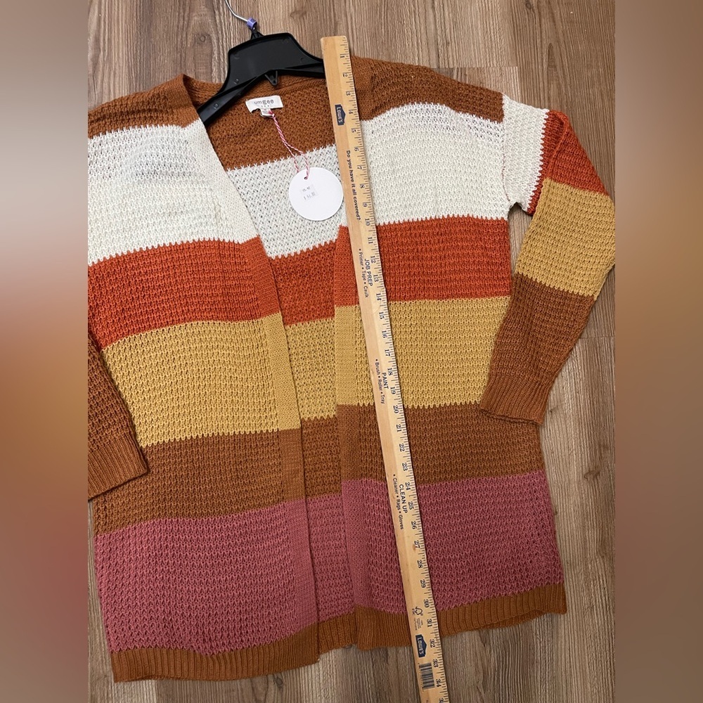 Umgee Striped Open-front Knit Cardigan Size Medium New With Tags - Picture 8 of 8